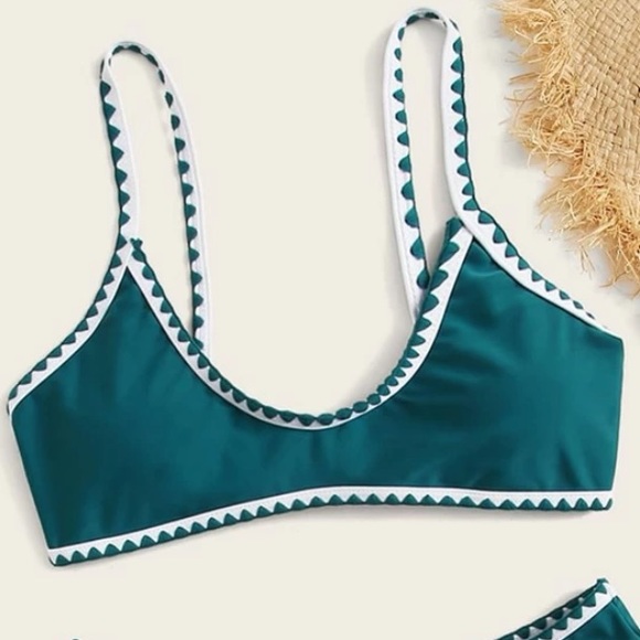 SHEIN Other - Teal White Stitch Bikini Top